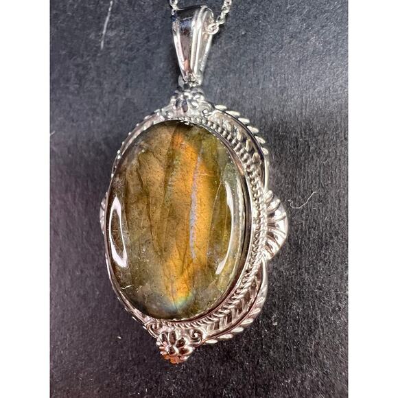 NEW Flashy fire labradorite pendant and chain in stainless steel 20inch - Picture 15 of 16